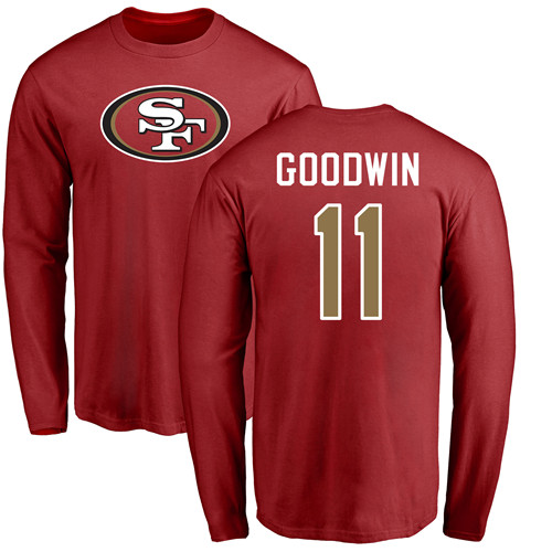 Men San Francisco 49ers Red Marquise Goodwin Name and Number Logo 11 Long Sleeve